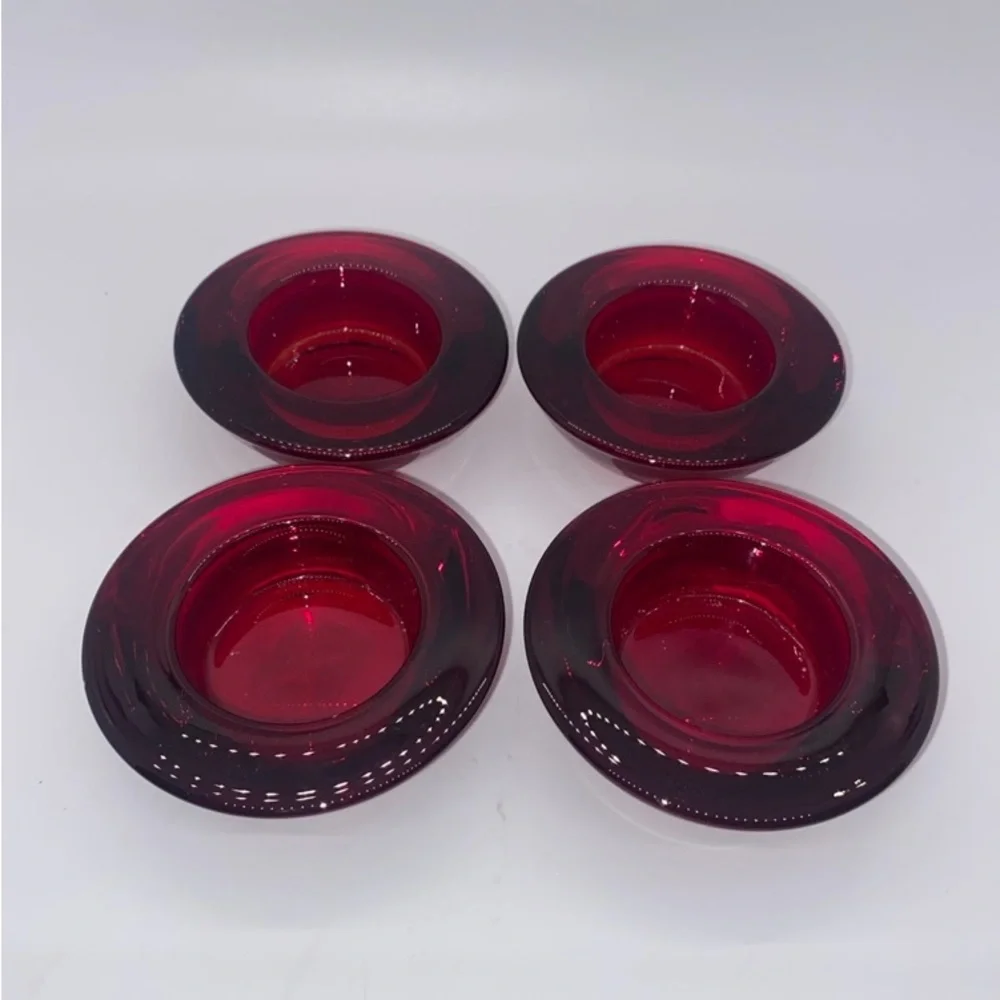 NWT Crate & Barrel Glass Red Christmas Votive Tea Light Candle Holders 3